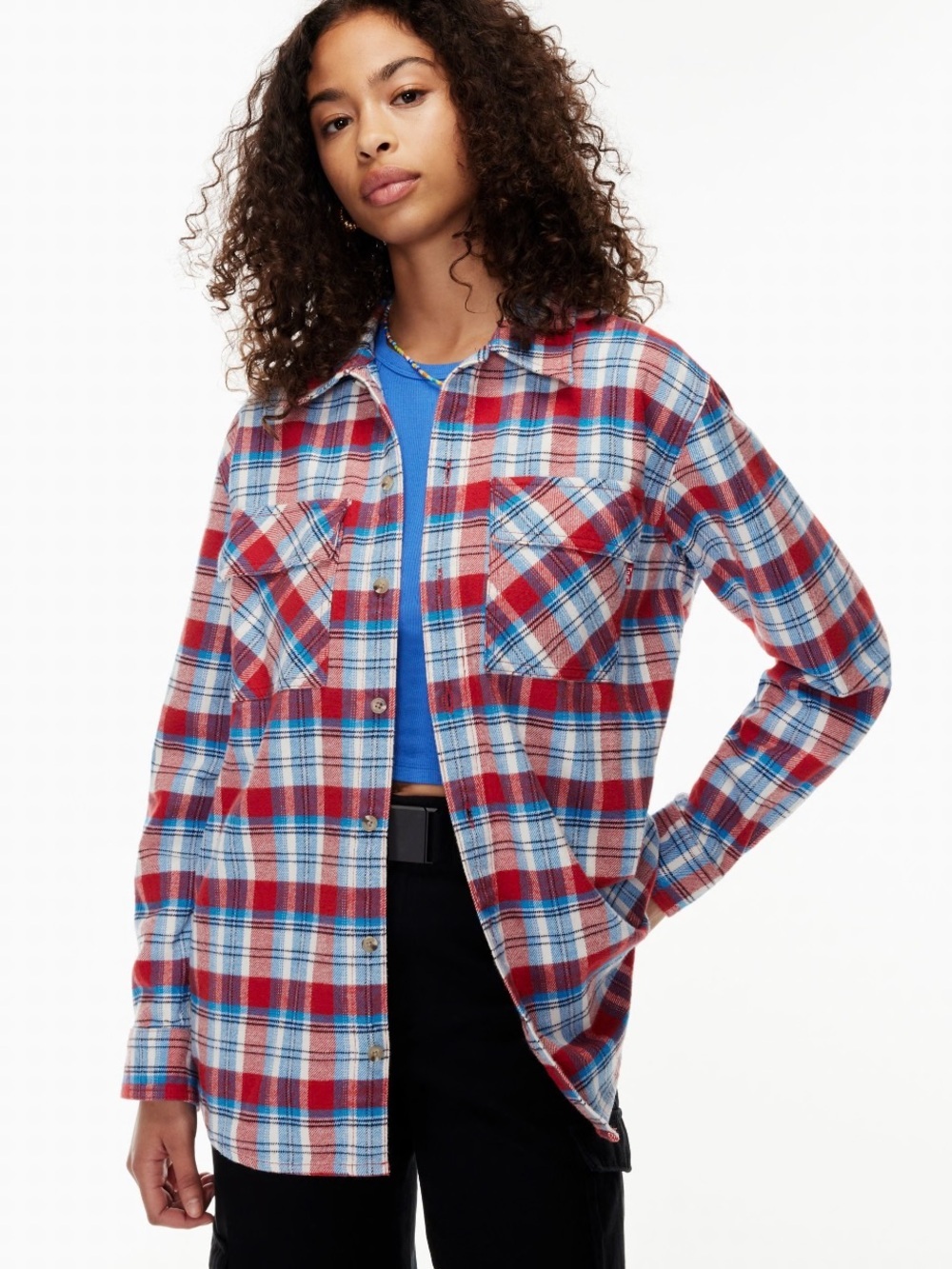 Aritiza TNA Oversized Plaid Heavy Flannel Organic Cotton Shirt Jacket